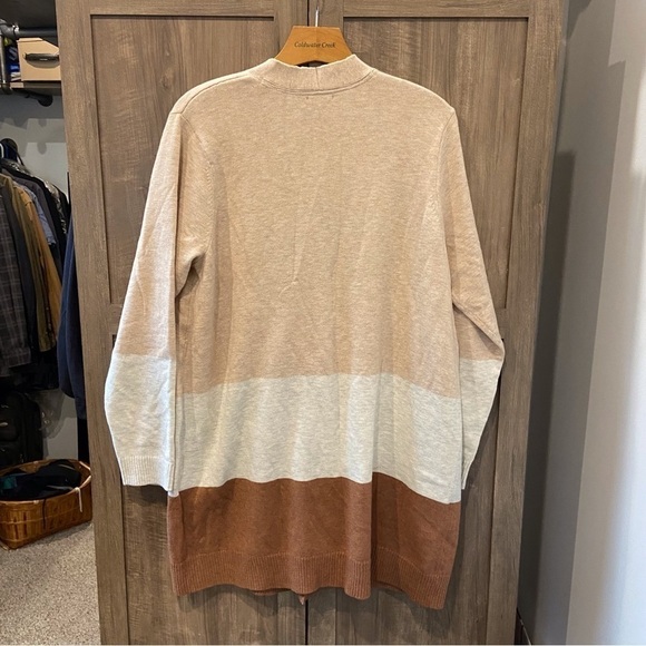 J Jill Large Sweater Cardigan Long Button front Brown Tan Color Block - Picture 2 of 11